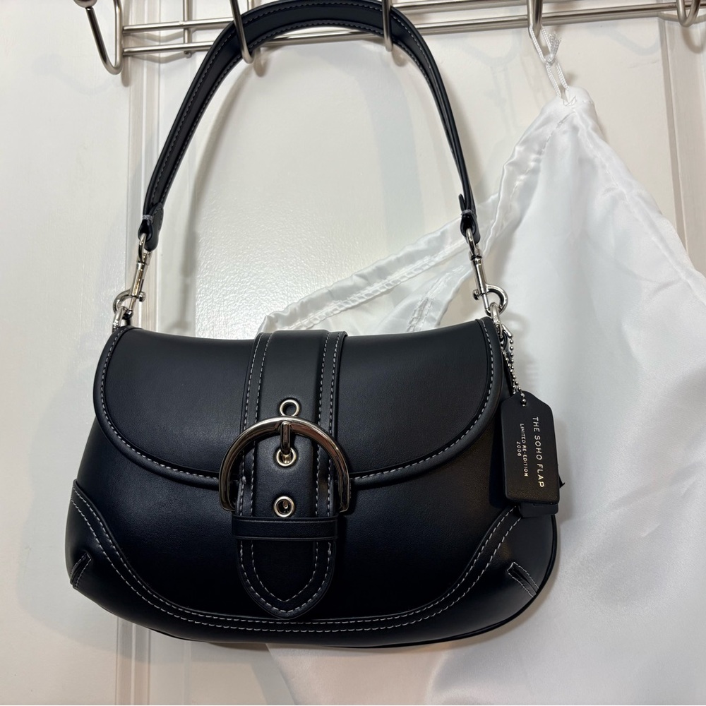 Coach Black Leather Shoulder Bag with Silver Hardware - Picture 15 of 15